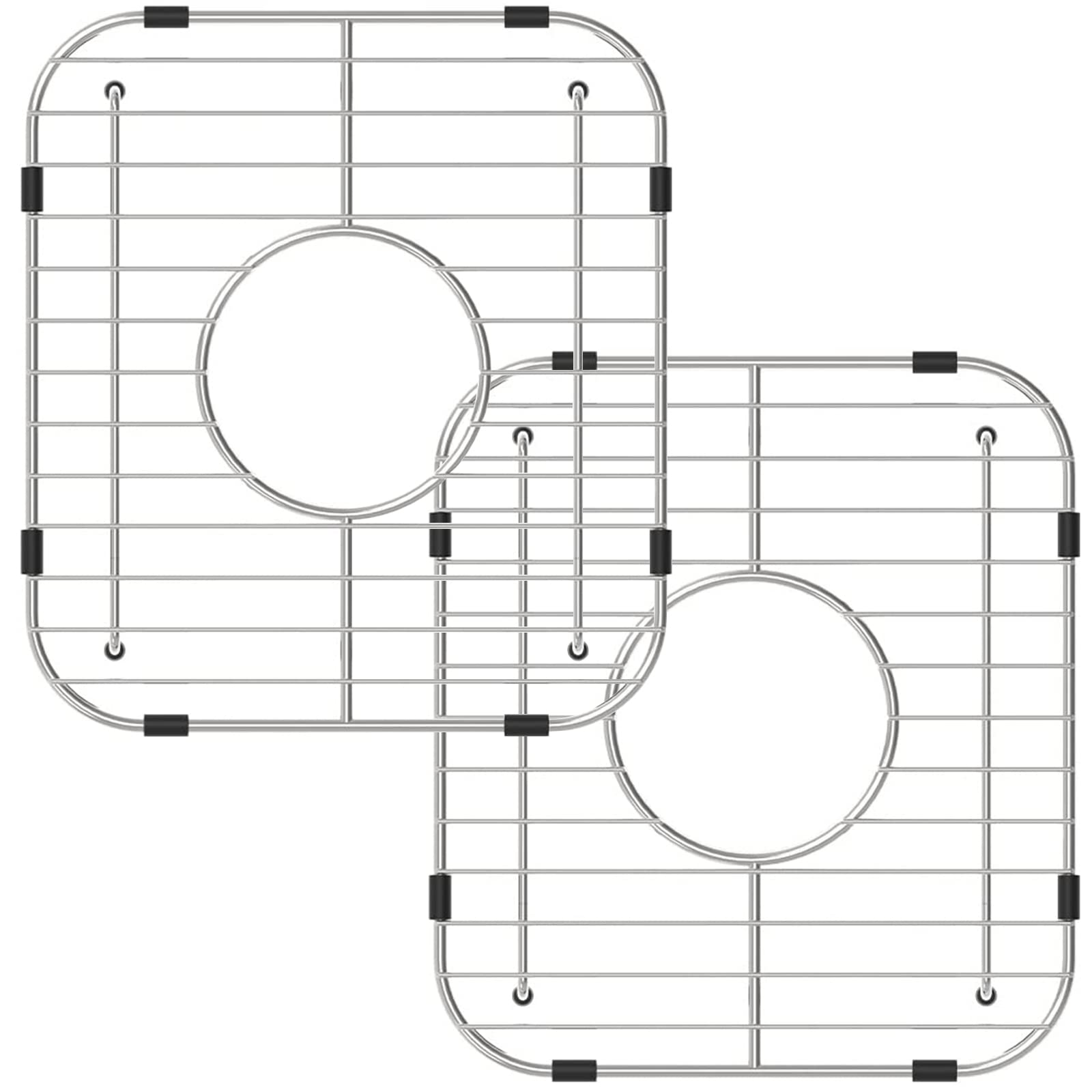 Griglia di protezione per il fondo del lavello in acciaio inox, 33,5 x 29,5 cm, griglia per scolapiatti con foro di scarico posteriore, confezione da 2