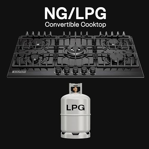 Miniatura 4 de Empava Estufa de gas de 36 pulgadas 5 quemadores sellados Sabaf Italia NGLPG Convertible en vidrio templado negro