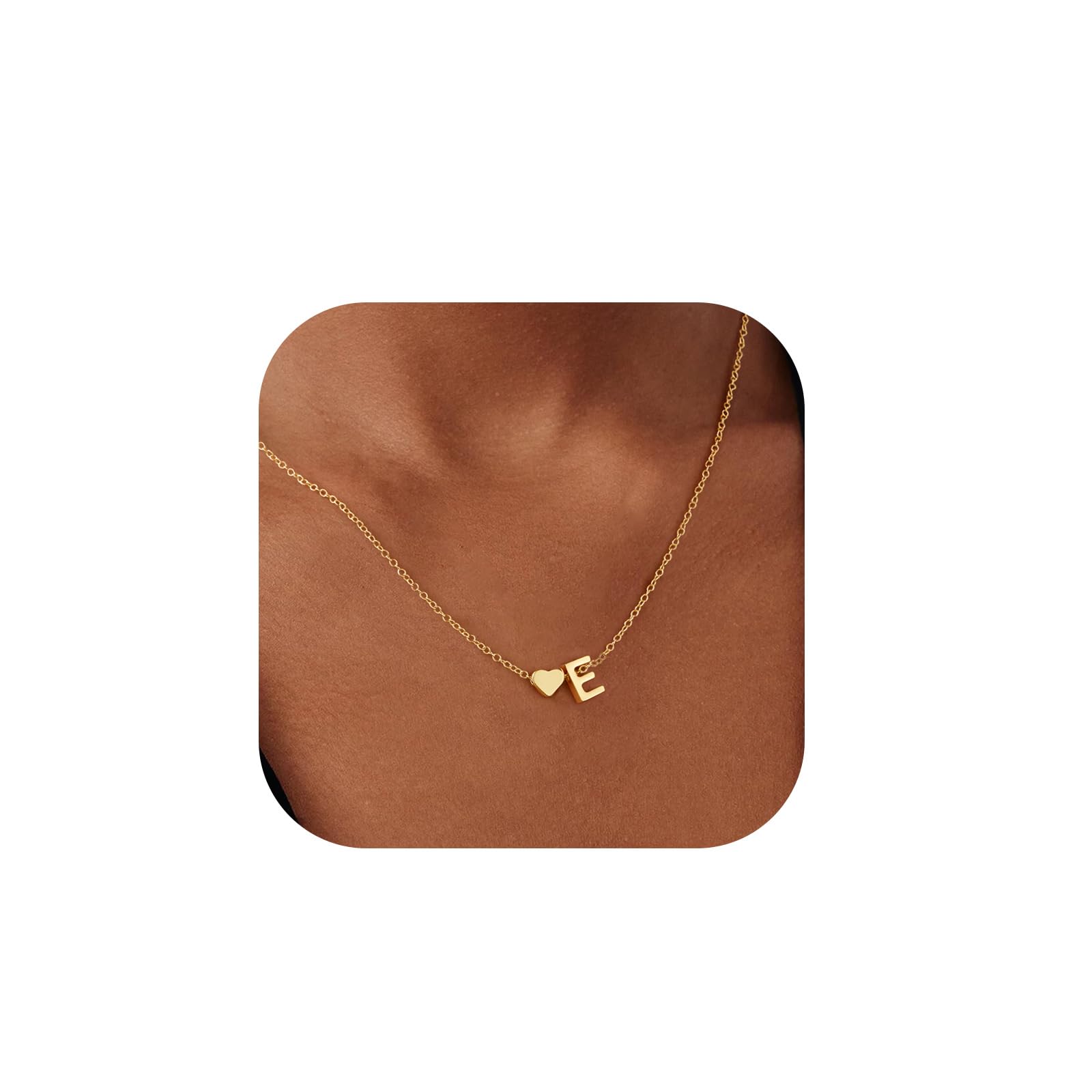 Fohufo Initial Necklaces for Women - Valentines Day Gifts for Her, 14K Gold Plated Dainty Letter Necklaces, Gifts for Mom, Tiny Initial Heart Necklace