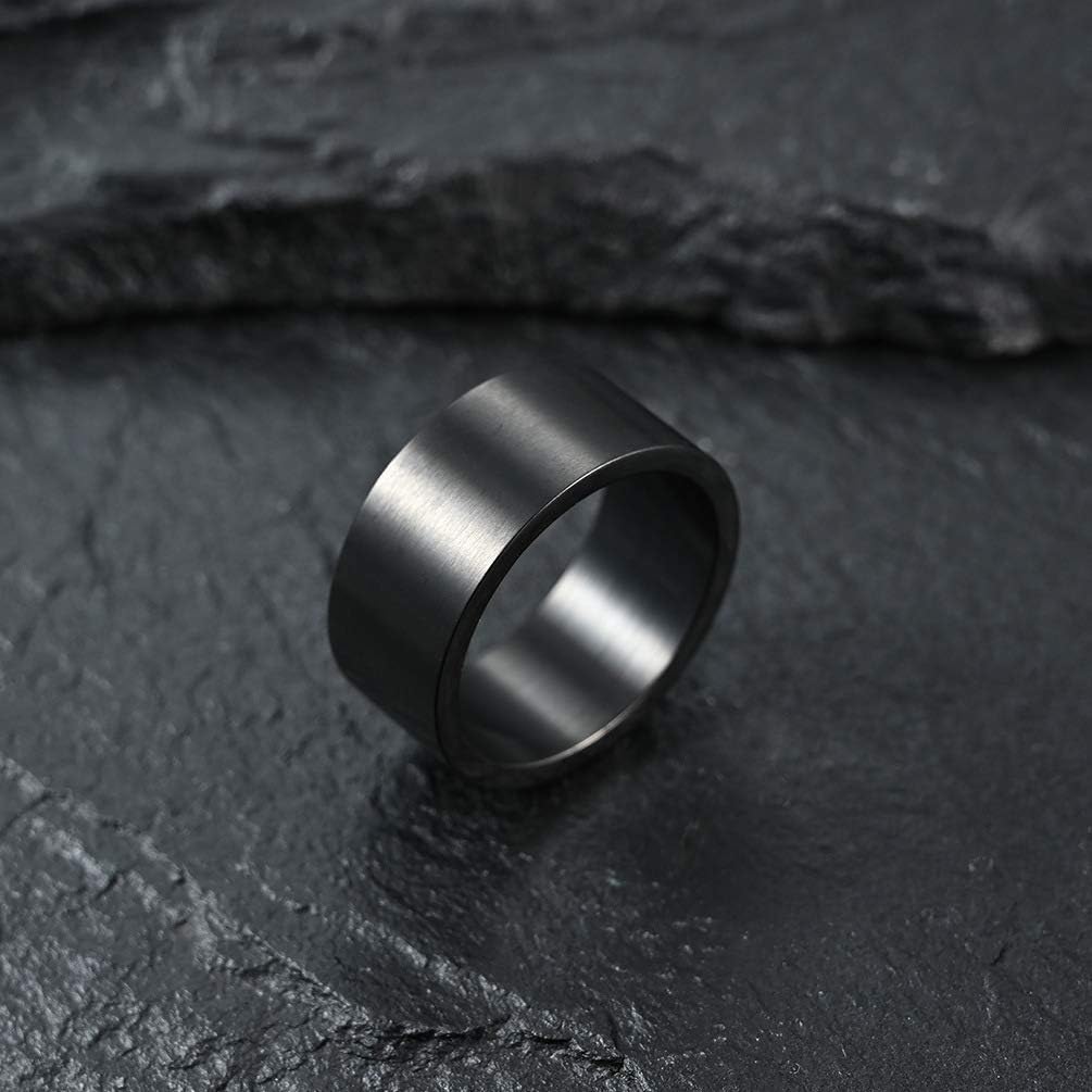 Men's 10mm Wide Ring Silver//Black/Retro Silver Stainless Steel Matte Brushed Classic Simple Plain Matte Engagement Wedding Band Ring for Men size 8-12
