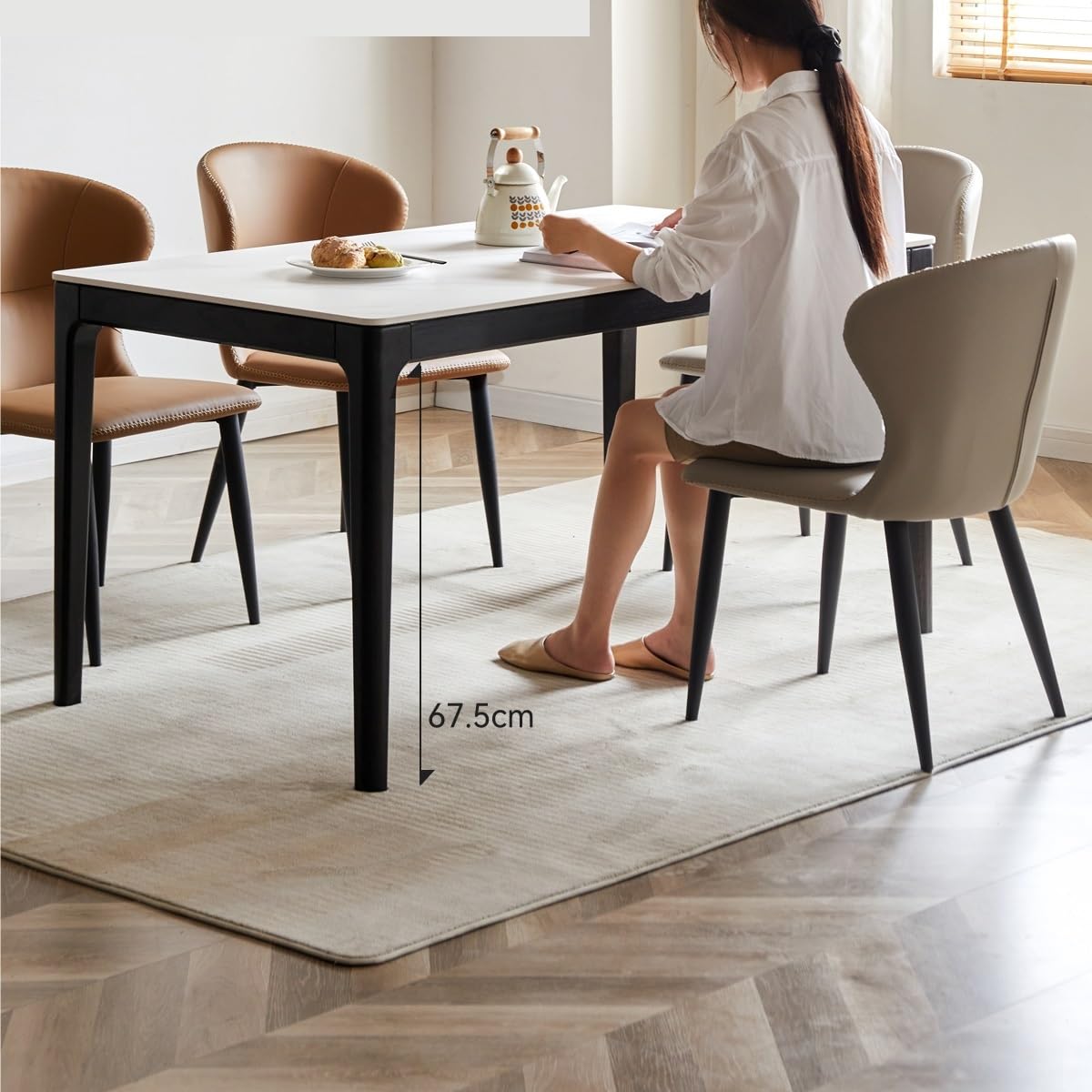 Table de Salle à Manger Table à manger en bois massif, Table de luxe légère en planche de roche, Table longue Simple en chêne noir, Table à manger moderne for Restaurant et maison Table de Cuisine(120