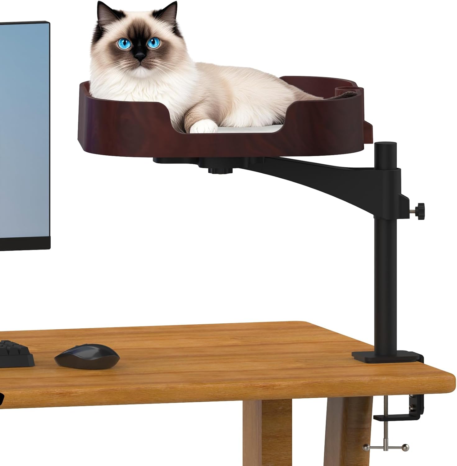 Cat Desk Bed, Adjustable Height and 360° Rotatable for Elevated Pet Habitat - Space-Saving Comfortable Mat