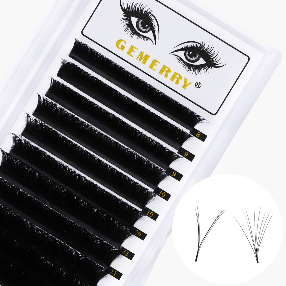 W lashes 4D Premade fan Lashes Extensions 0.07mm D Curl 11mm Gemerry Eyelash Extensions Individual Lashes Noir Russian Volume Lashes Professional Single Lashes Thick Lash Tray(W-4D-d curl-11mm)
