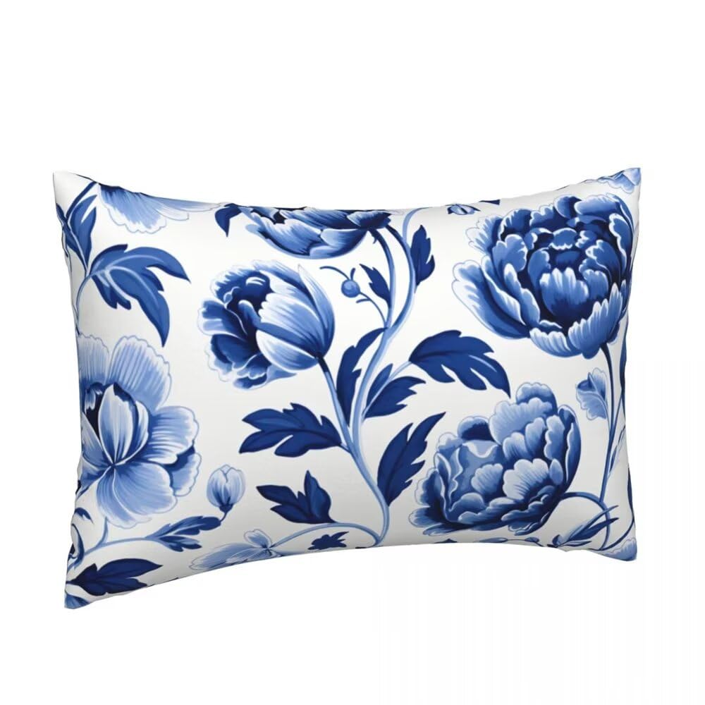 Kissenbezug 50x80 cm 2 Stück Leinen Kissenbezüge Blau Dekokissen Sofakissen Pfingstrose Zierkissenbezüge, Outdoor Kissenhülle mit Verstecktem Reißverschluss für Schlafzimmer, Sofa, Stuhl, Bett -YM200