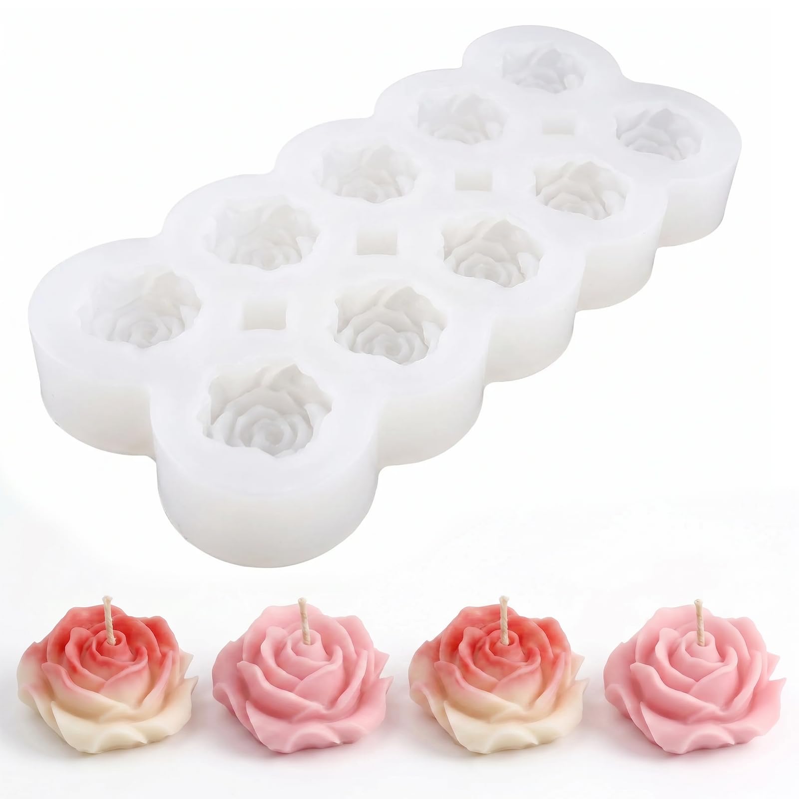 Moule en silicone rose 3D à 10 cavités pour mini bougies de mariage et savon