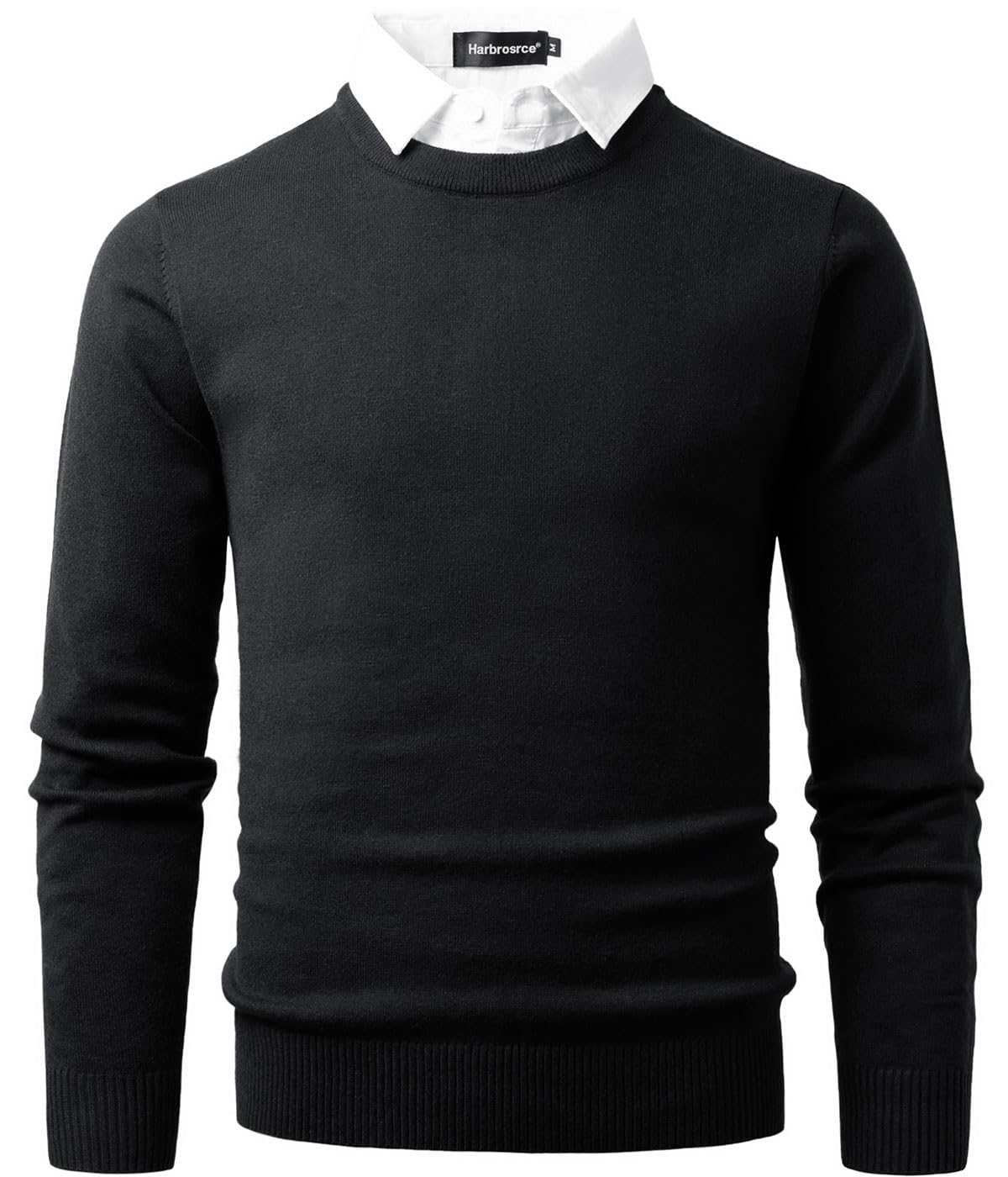 Men's Crew Neck Jumpers Knitted Sweater with Mock Shirt Neck Casual Business Knitwear Pullover Solid Color-picture-48