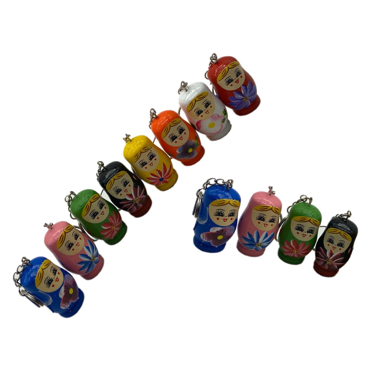 12 pièces Porte-clés Bois Matriochka Lot de Pendentifs Colorés Poupées Russes Décoratives Légères et Résistantes pour et Trousseau Styles Aléatoires