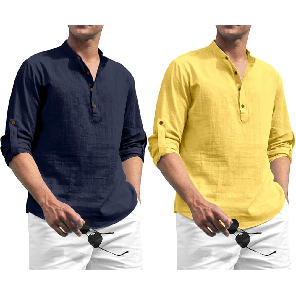 ZombomCotton Blend Solid Casual Regular Fit Mandarin/Chinese Collor Short Kurta for Men Navy Blue Cotton Blend Solid Casual Regular Fit Mandarin/Chinese Collor Short Kurta for Men Yellow