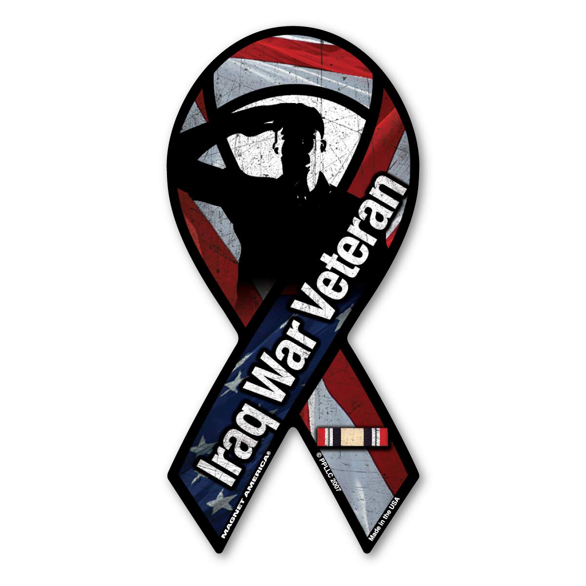 Iraq War Veteran Salute Mini Ribbon Magnet by Magnet America is 2" x 4" Made for Vehicles and Refrigerators