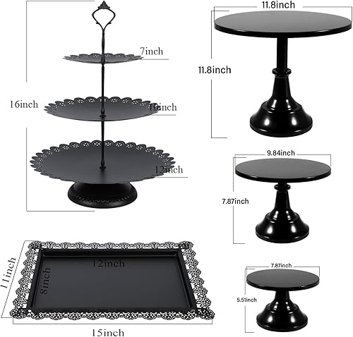 Miniatura 5 de tchrules Juego de soportes negros para tartas, soportes de exhibición de mesa de postres de metal, soporte escalonado para cupcakes con bandejas de
