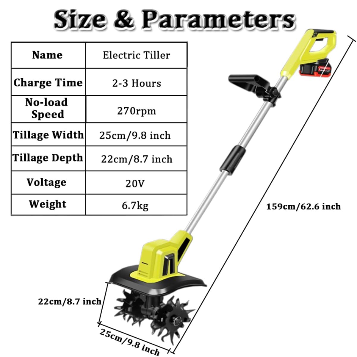 Motozappa elettrica Senza Fili, Motozappa da Giardino 20 V, Batteria 2×12 Ah, Motozappe per scavo, Rimozione Erbacce - Larghezza di Lavorazione 25 cm, profondità di Lavorazione 22 cm