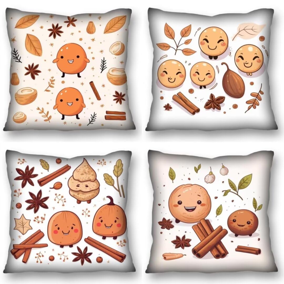 Juego de 4 Fundas de Cojines 70x70 cm Cojines verdura especias Funda Cojin Cuadrados de Lino Fundas Cojines Sofá Cojines Decorativos para Salón Sofá Dormitorio Coche Jardín Silla Decoración del Hogar