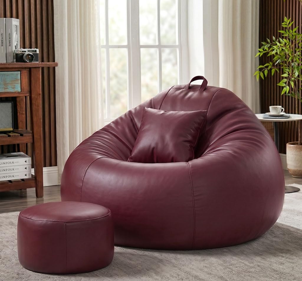 Sattva Classic 2XL Sofa Style Bean Bag Chair with Beans Filled | Faux Leather Binbags for Adults | Large Bean Bag with Pocket | Pre-Filled Beans Bag with Beans for Home (Maroon)-picture-11