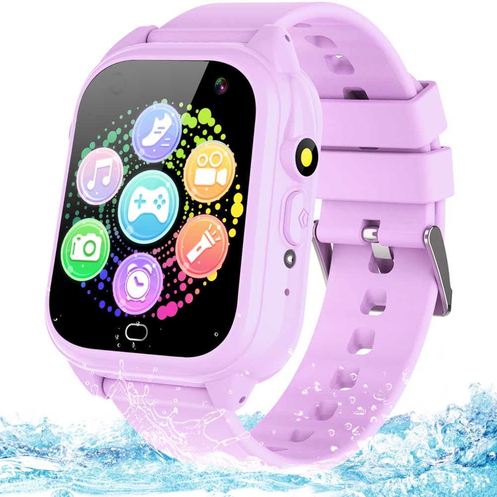 Waterproof Kids Smart Watch for 3-12 Years Old Boys Girls Toys with 26 Game Video Camera Pedometer Music Player Alarm Clock Calculator 1.44'' HD Touchscreen Electronic Learning Toys Birthdays Gifts