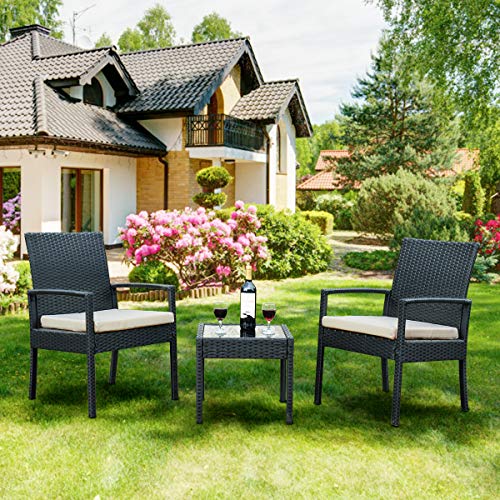 Tangkula AM0583HM 3 Piece Patio Furniture Set with 2 Cushioned Chairs & End