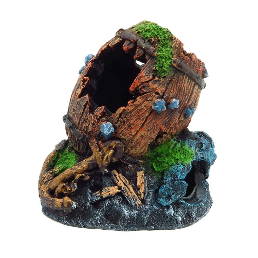 Arabest Fish Tank Aquarium Decoration - Resin Broken Barrel Cave Decor, Aquatic Hide Hut Accessory for Underwater Habitat