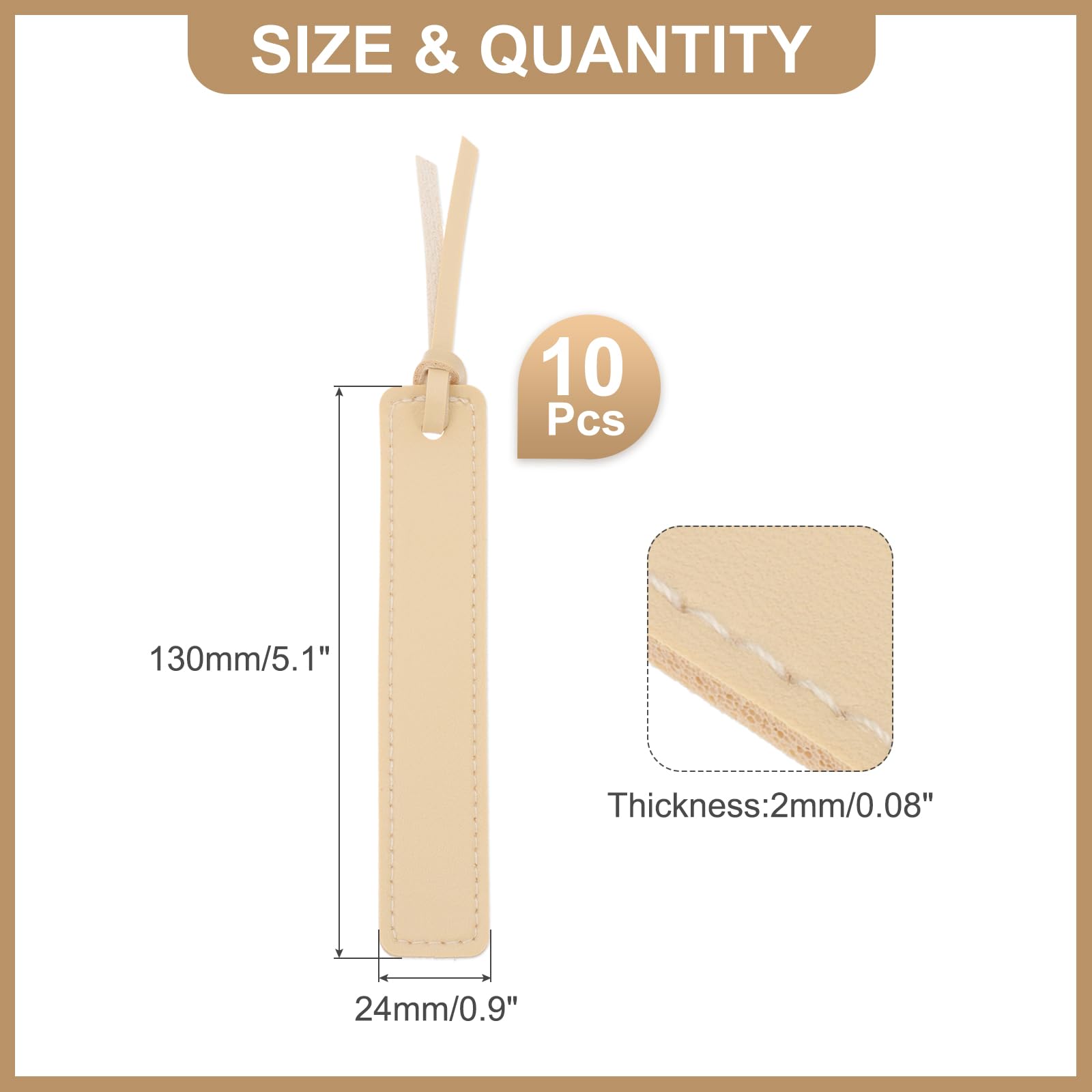 PATIKIL Leather Bookmarks, 10Pcs Rectangle Book Marks Page Markers for Book Reading Men Women Teacher Reader Book Lover Writers, Beige - Image 2