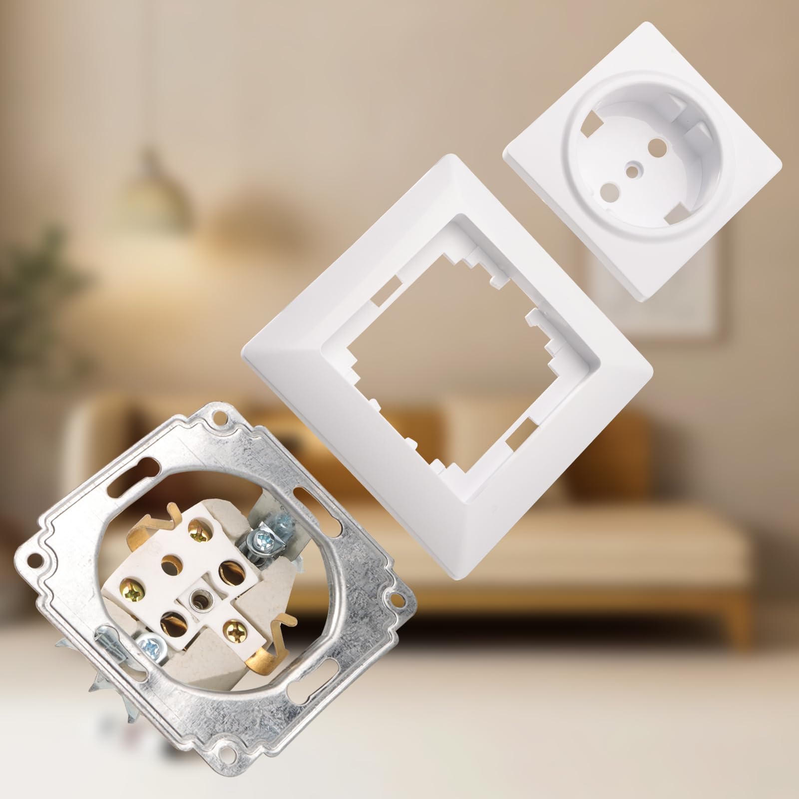 TXErfolg 2 Pack Enchufe De Pared EU Enchufes Empotrados Estándar, 16A 250V Schuko Enchufe Con Protección Blanco Base Enchufe Superficie Enchufe Pared Con Destornillador Para Uso En Interiores