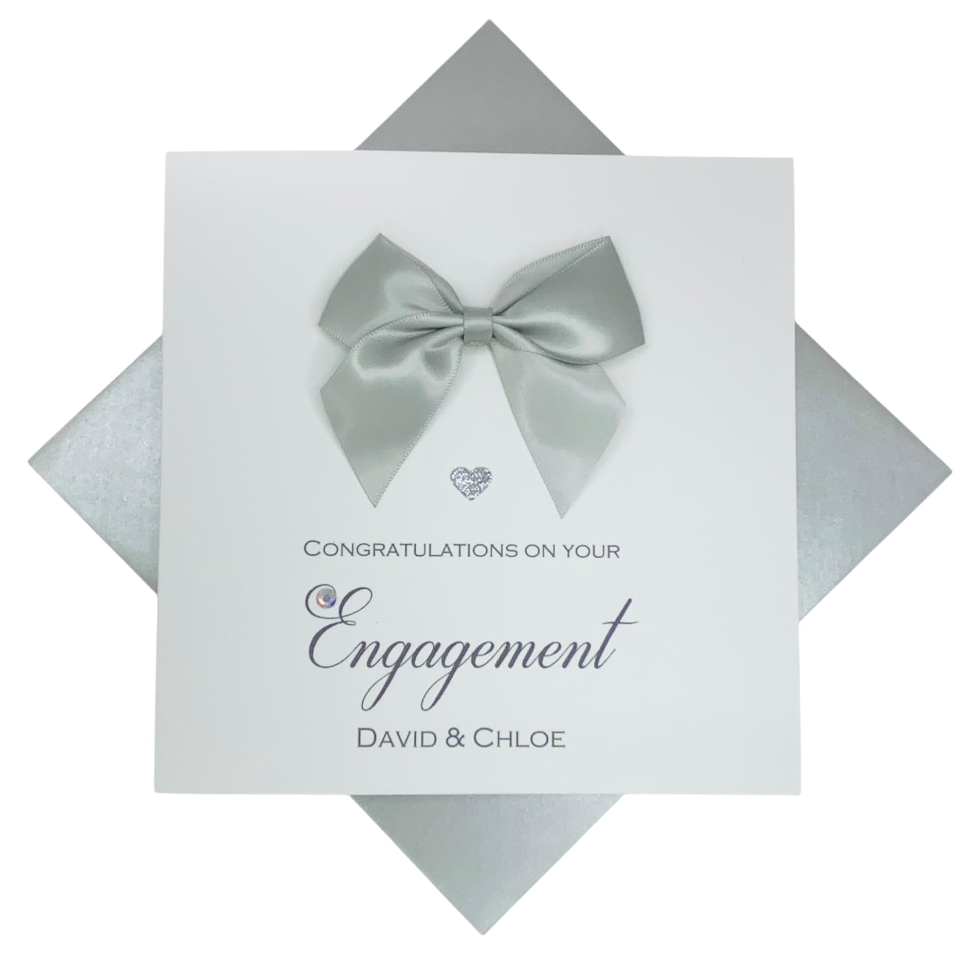 Engagement Card Greeting Card, Personalised Gift for Couple Friends Son Daughter Congratulations - Various Designs - 18 Colours (Regal Bow)