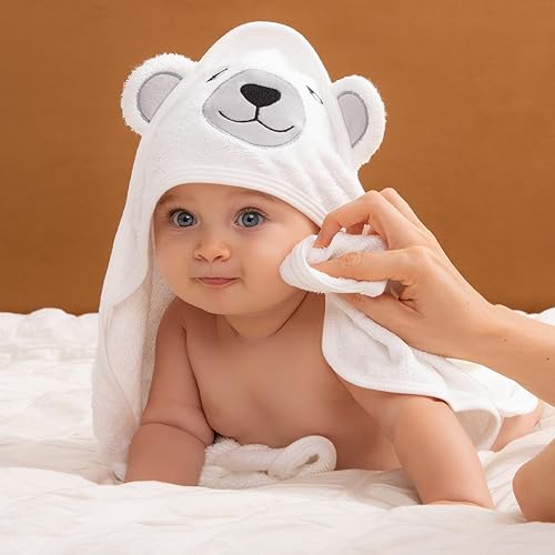 Miniatura 8 de Momcozy Juego de toallas de baño para bebé, toalla de bebé con capucha y paño para bebé, guante de baño para bebé, extremadamente suave,
