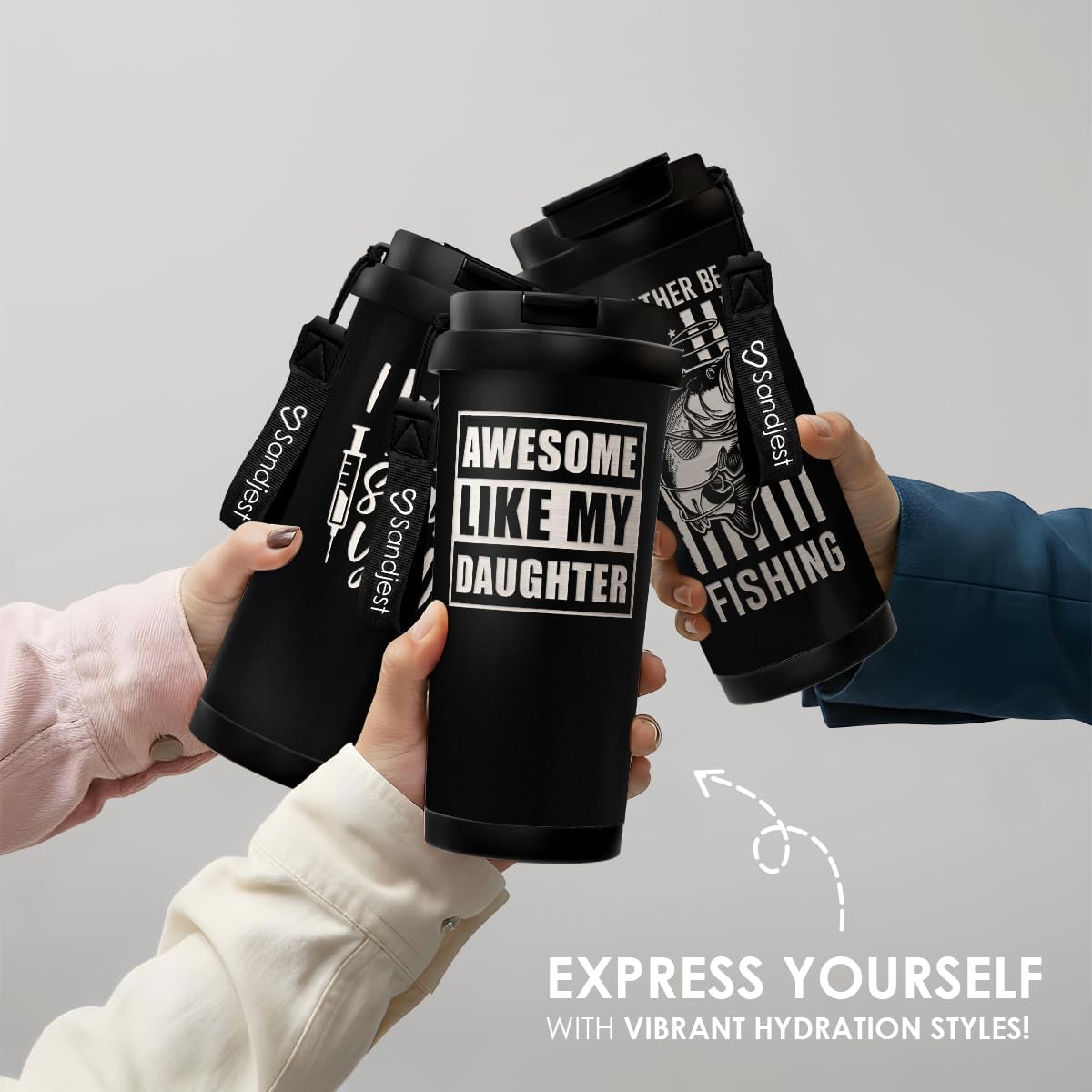 SANDJEST Dad Tumbler from Daughter - Stainless Steel 2-in-1 Lid Coffee Tumbler 18 oz, Awesome Like My Daughter Insulated Travel Mug Gift for Men Husband Dad, Birthday Christmas Father's Day - Image 5