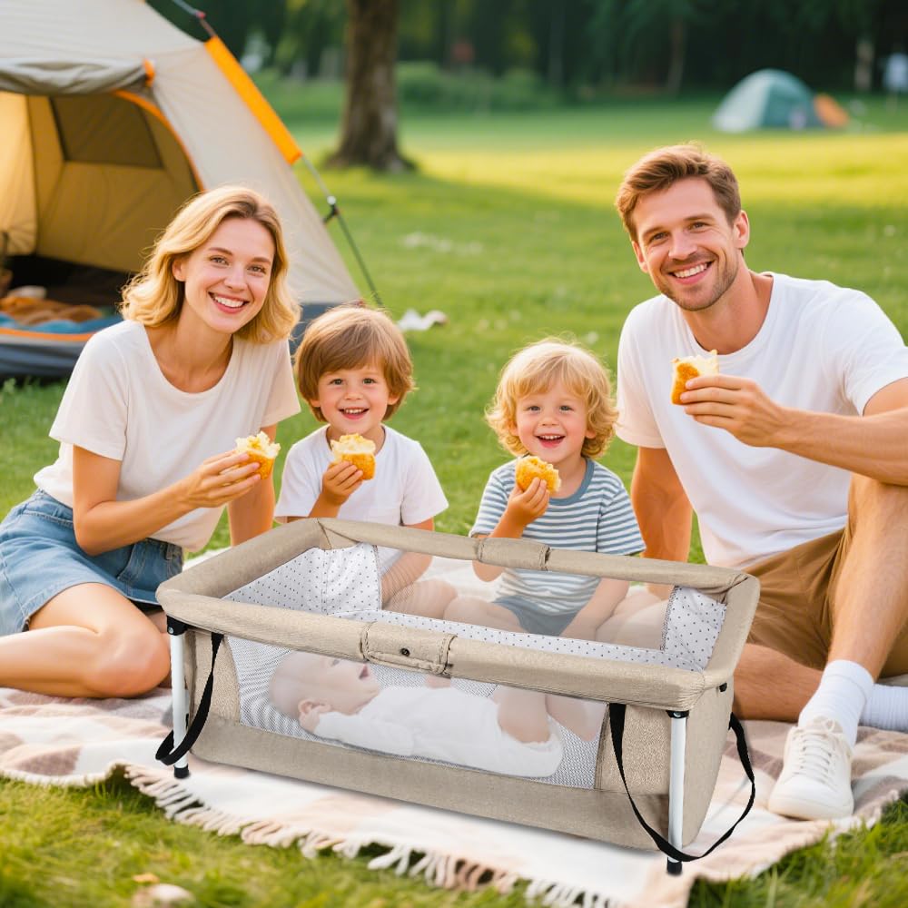 Supfine Lit de Voyage Bébé Pliable, 90 x 50 x 35 cm, Lit Parapluie Portable et Compact, Module de Couchage pour Nouveau-né (Beige, 90 * 50 * 35 cm)