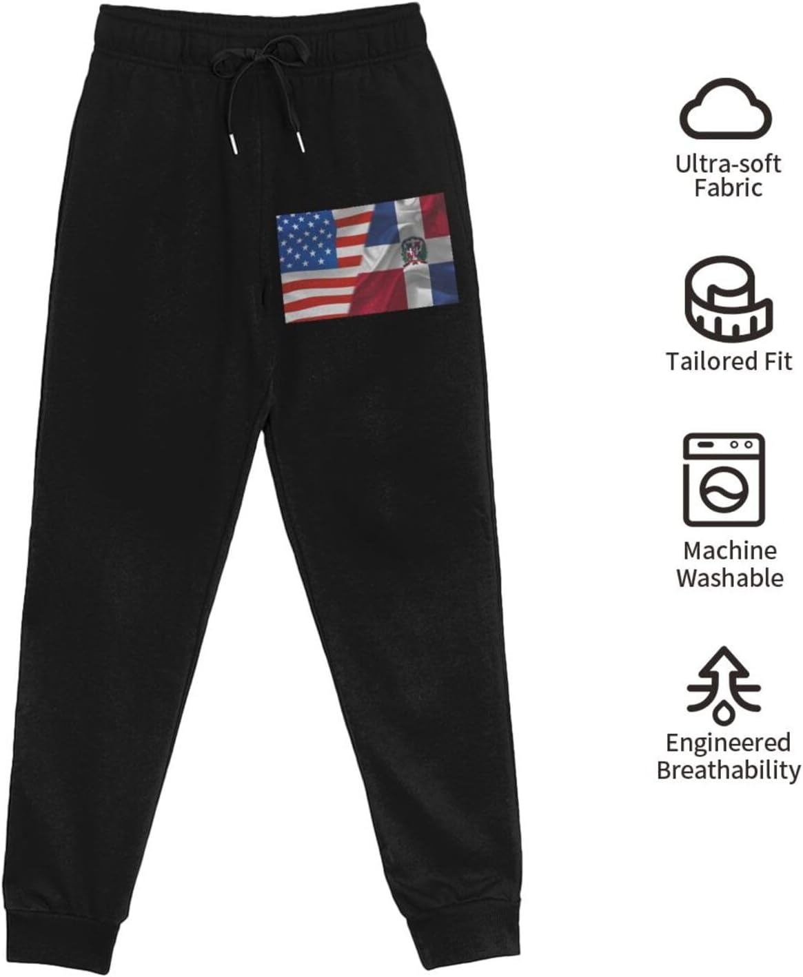 American Flag and Dominican Republic Flag Men's Long Pants Athletic Running Pants Sports Pants