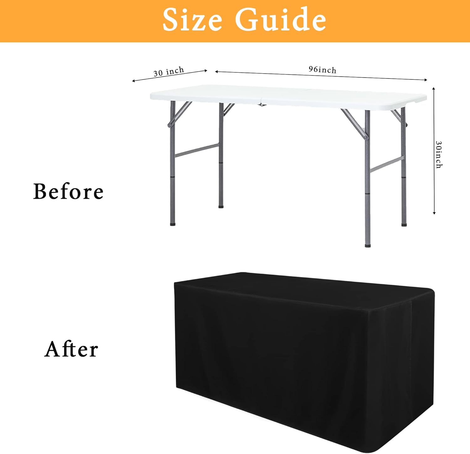Obstal 2 Pack Black Tablecloth Fitted Table Clothes for 8 Foot Rectangle Tables - Water Resistant Washable Fabric Polyester Rectangle Table Cover for Outdoor/Indoor Uses?96L x 30W x 30H Inches, Black? - Image 7
