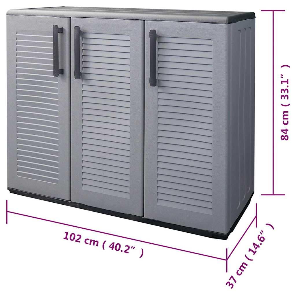 Armario Almacenaje Jardin PP Gris Negro 102x37x84 cm