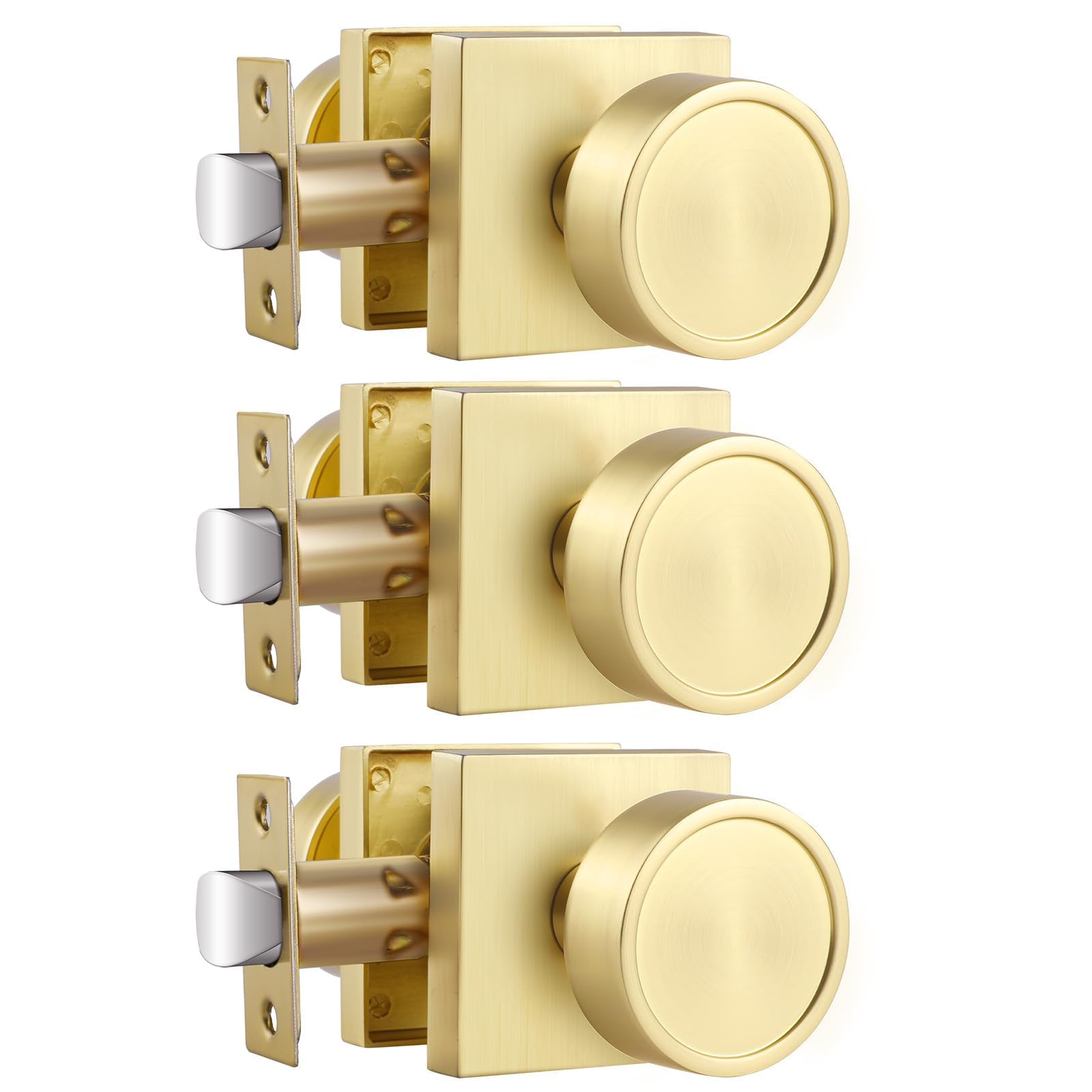 Haidms Gold Passage Door Knobs Interior, Heavy Duty Zinc-Alloy (3 Pack)