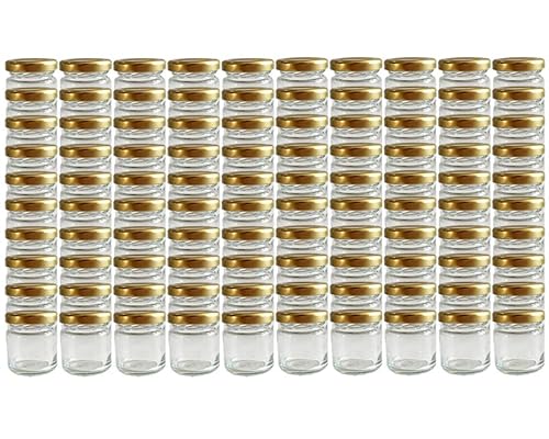 Vitrea 25x Marmeladengläser kleine 50 ml Gläschen mit Schraub-Deckel Gold - Mini Einmachgläser - Honiggläser - Probiergläser für Gastgeschenke & Hochzeit Made in Germany (25) Cover
