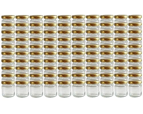 Vitrea 50 x Marmeladengläser kleine 50 ml Gläschen mit Schraub-Deckel Gold – Mini Einmachgläser – Honiggläser – Probiergläser für Gastgeschenke & Hochzeit Made in Germany (50)