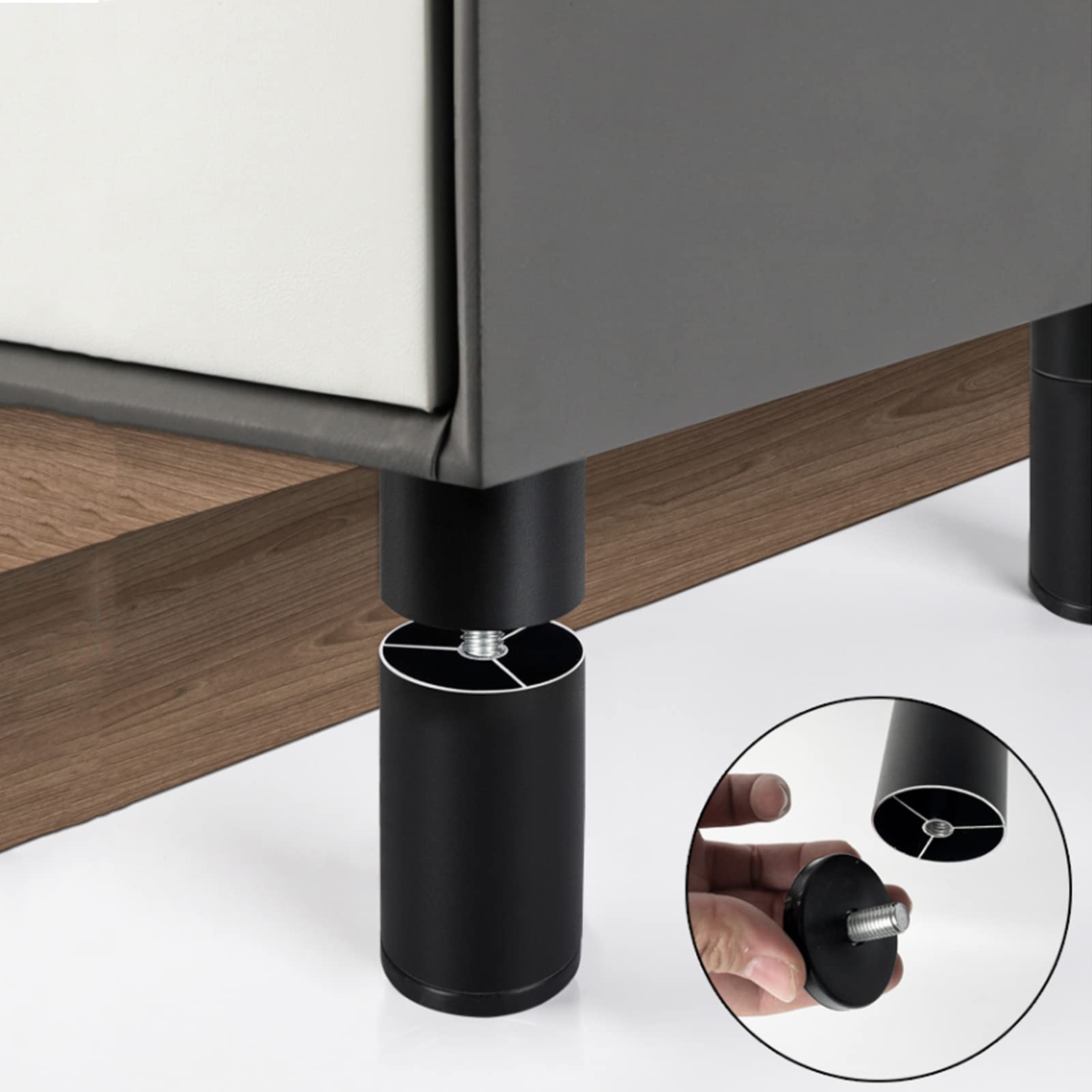 4 gambe regolabili per mobili, piedini in metallo, resistenti, in lega di alluminio, per divano e letto, altezza da 6 cm a 30 cm, M6 (15 cm), colore nero, perfette per casa e ufficio.