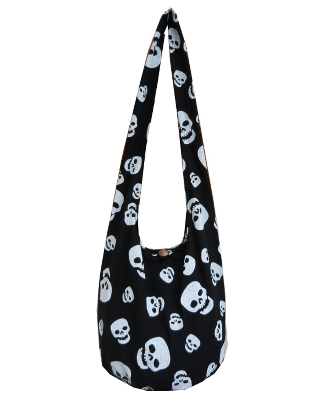 BTP! Skull Punk Rock Hippie Hobo Thai Cotton Sling Crossbody Bag Messenger Purse (Black SK9)