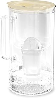 Wessper Wasserfilter Kanne mit LED-Anzeige, 2 Liter, Karaffe aus Glas, Kompakte Wasser Kanne mit Filterkartusche Classic, Aktivkohle Filter, BPA-Frei - Beige