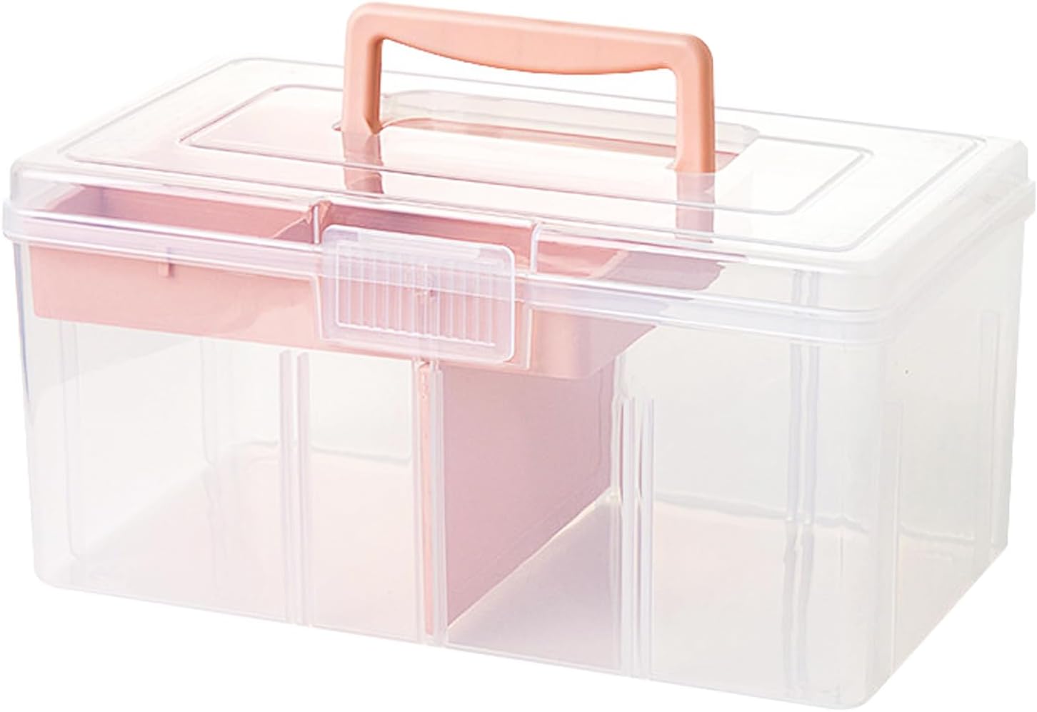Heavy Duty Double-Layer Storage Box with Adjustable Dividers, Plastic Clear Sewing Organizer, Portable Art Supply Storage Case with Lids and Removable Tray for Craft Sewing Supplies (Blue)