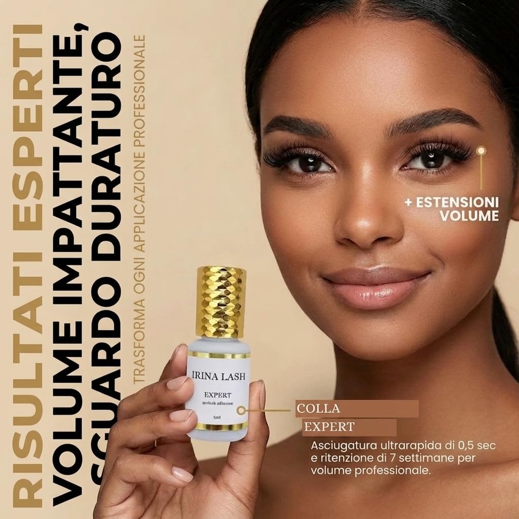 Colla per ciglia Extension, Volume Expert, Registrazione sanitaria, Asciugatura rapida in 0,5 secondo, incollatura in 7 sec, 5 ml nero per extension - Irina Lash