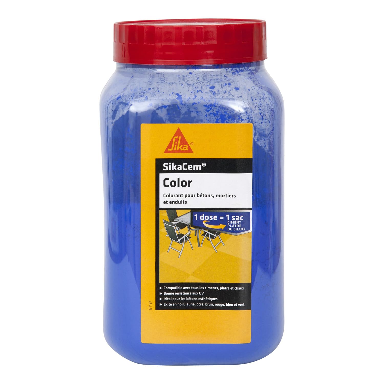 Colorant en poudre SikaCem Color Bleu Sika pour ciment et chaux en pot de 700g