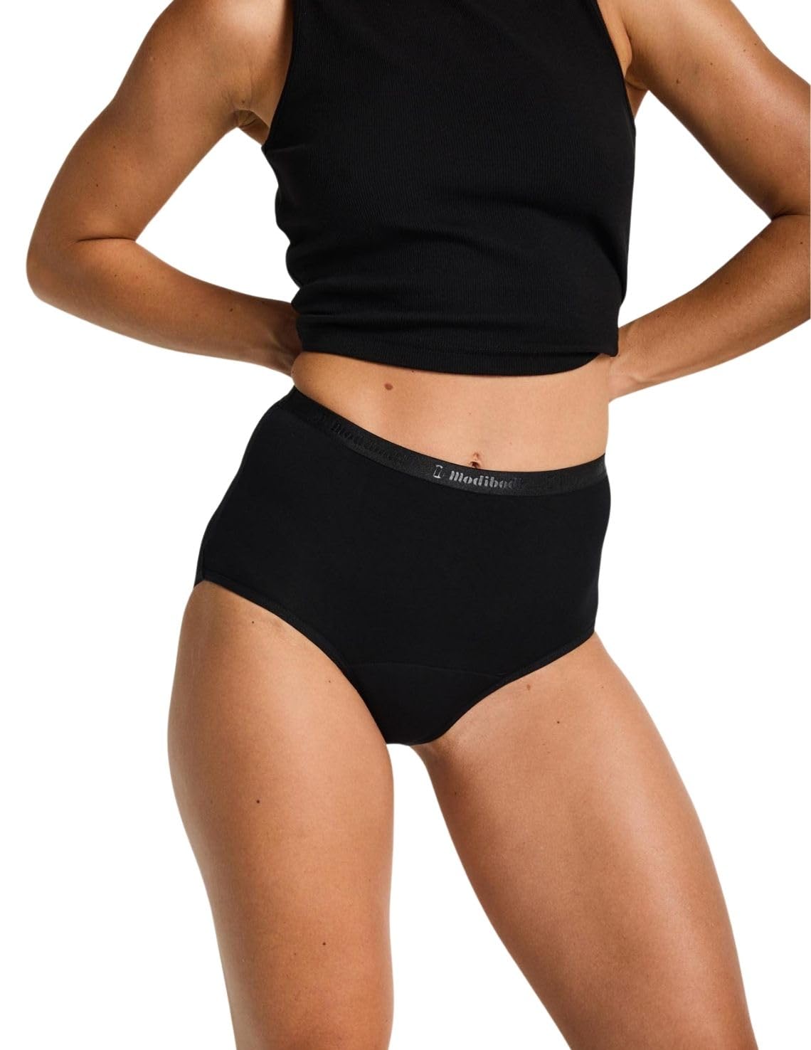 Modibodi Bragas Menstruales Mujer Cintura Alta Absorción Ligera 20ml Ropa Interior Absorbente Reutilizable Antifugas Negro