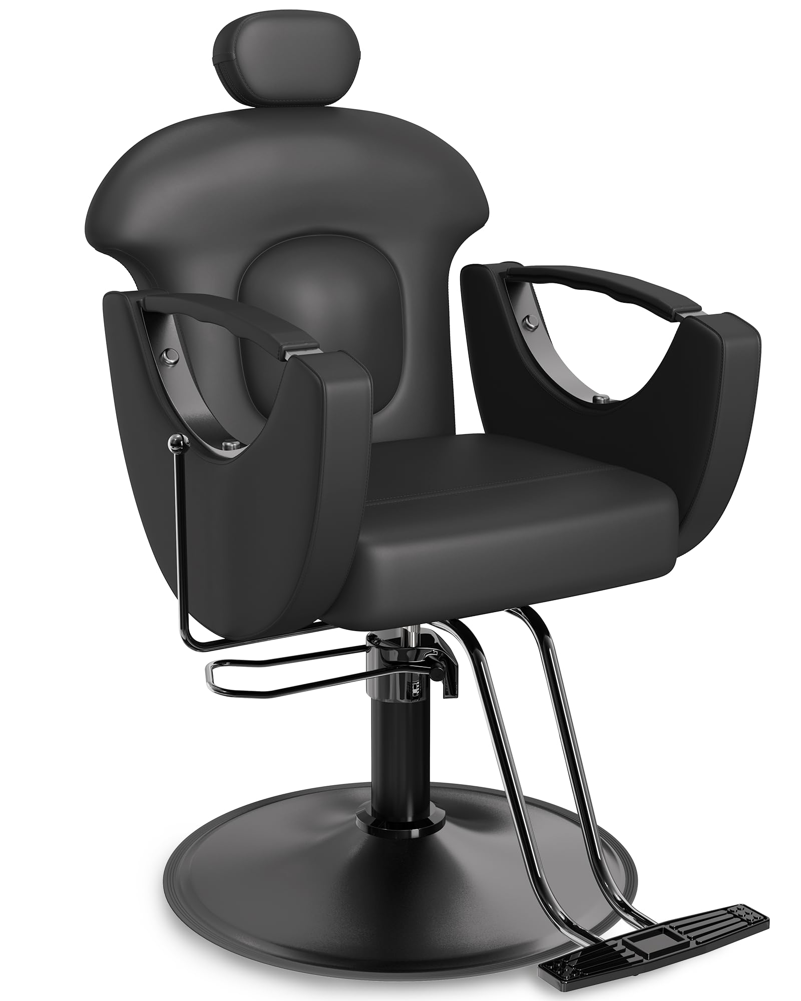Baasha Barber Chair Reclining Hair Salon Chair, All Purpose Gold Salon Chair for Hair Stylist, 360 Degrees Rolling Swivel Styling Chairs, Shampoo Chairs Tattoo Chair - Black