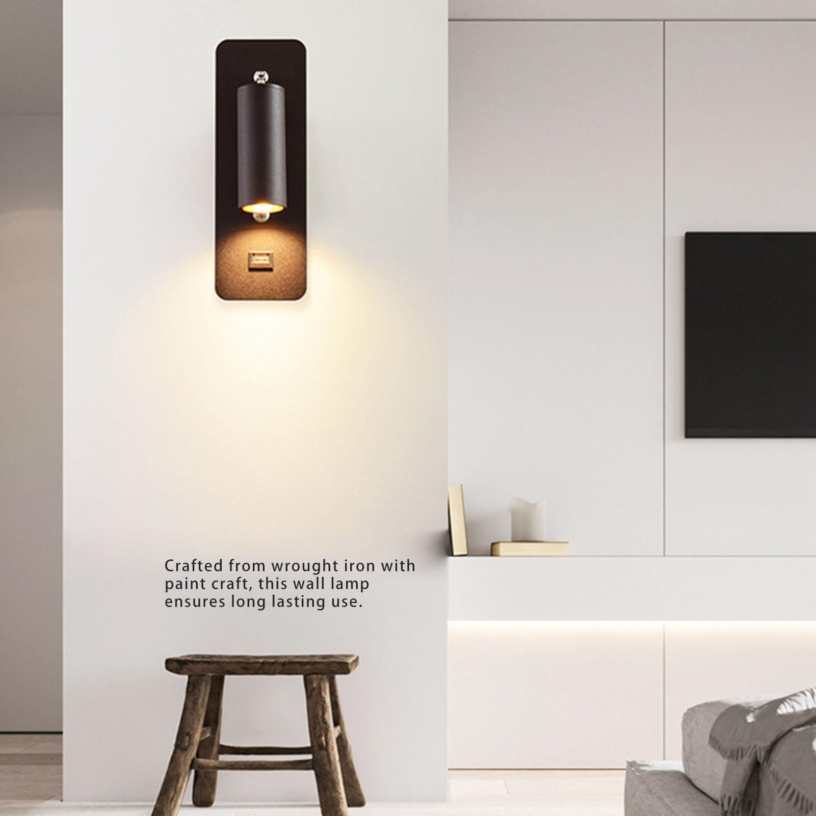 Greensen LED Wandlampe Wandmontierte Leselampe mit Steckdose, Schwenkarm, 4000K, Wandleuchte für Schlafzimmer Wohnzimmer Lesen