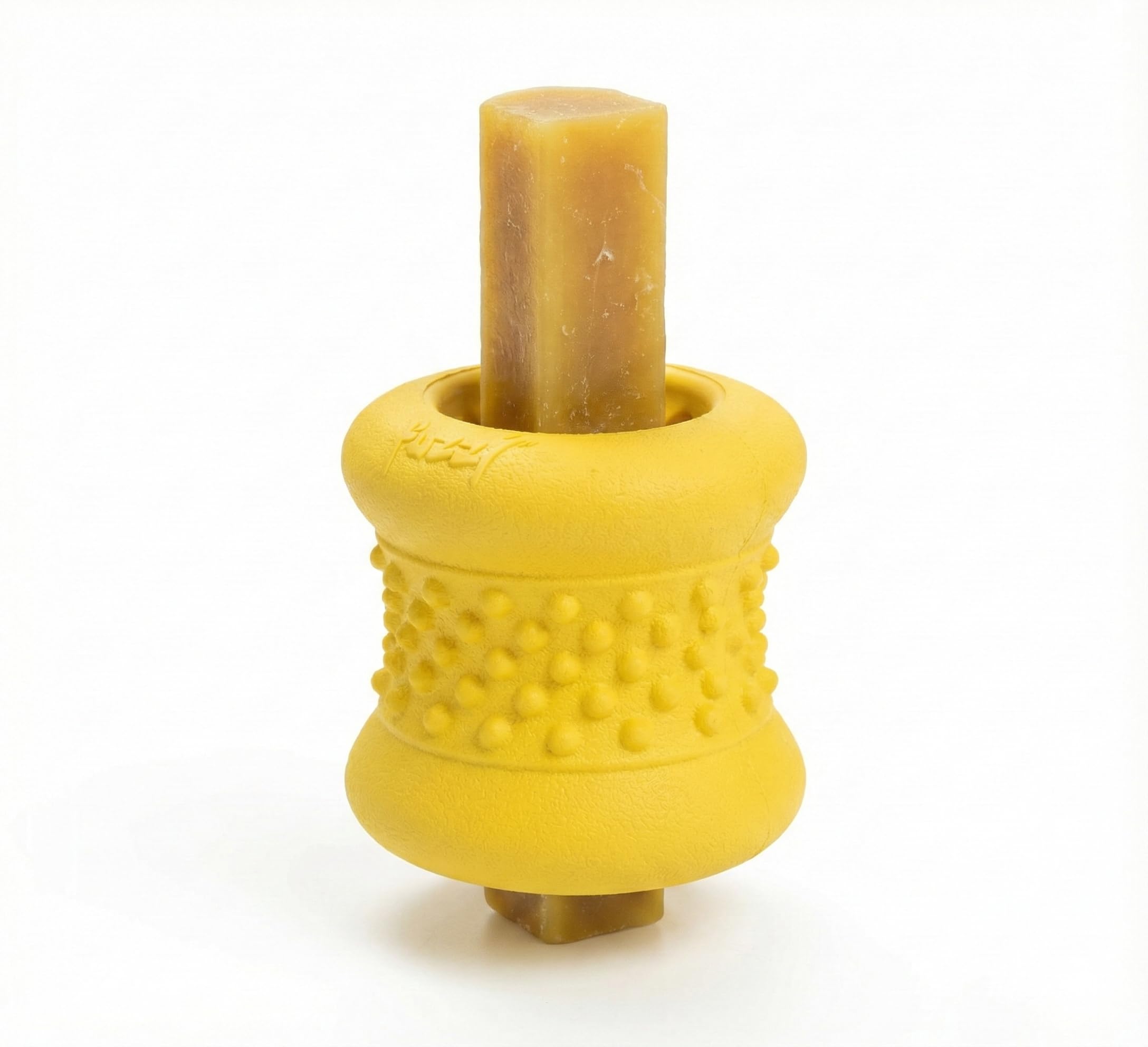 Fuzzl Grip n' Chew Yak Chew Holder Toy – Durable Natural Rubber Safety Holder for Long-Lasting Dog Treats – Fits Medium & Small Yak Milk Chews & Bully Sticks – Yellow – Easy to Clean