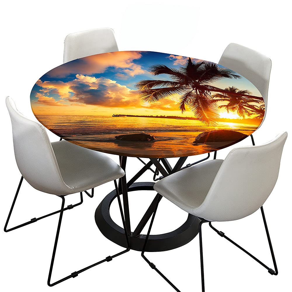 Morbuy Nappes Rondes Anti Taches, 3D Vagues De La Mer Imprimé Nappes Imperméable Polyester Lavable Et Facile D'entretien Nappe Pour Décoration Cuisine Jardin Fête (Mer,Diamètre 200cm