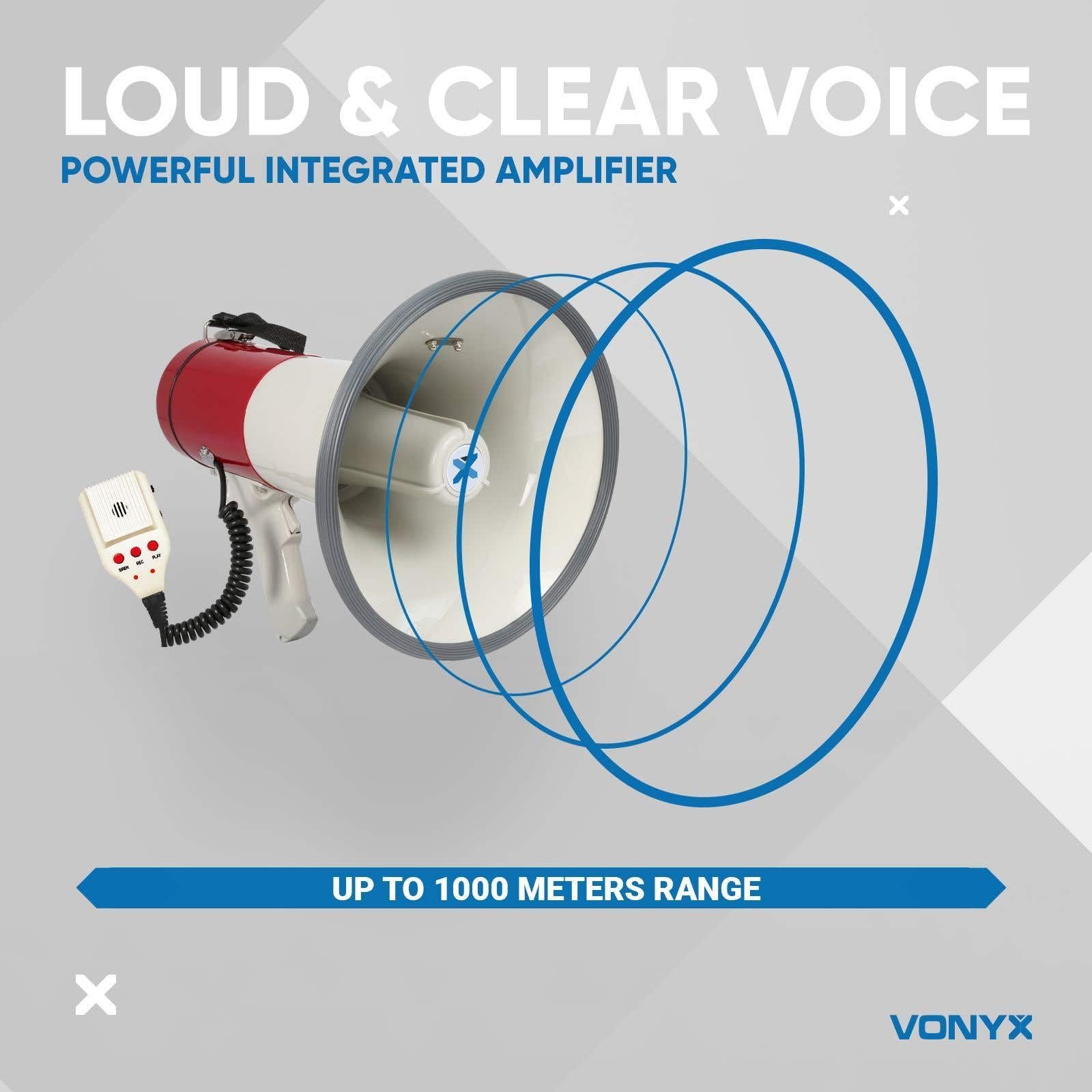 Vonyx MEG050 Megáfono 50W Alcance 1km con Micrófono y Grabación