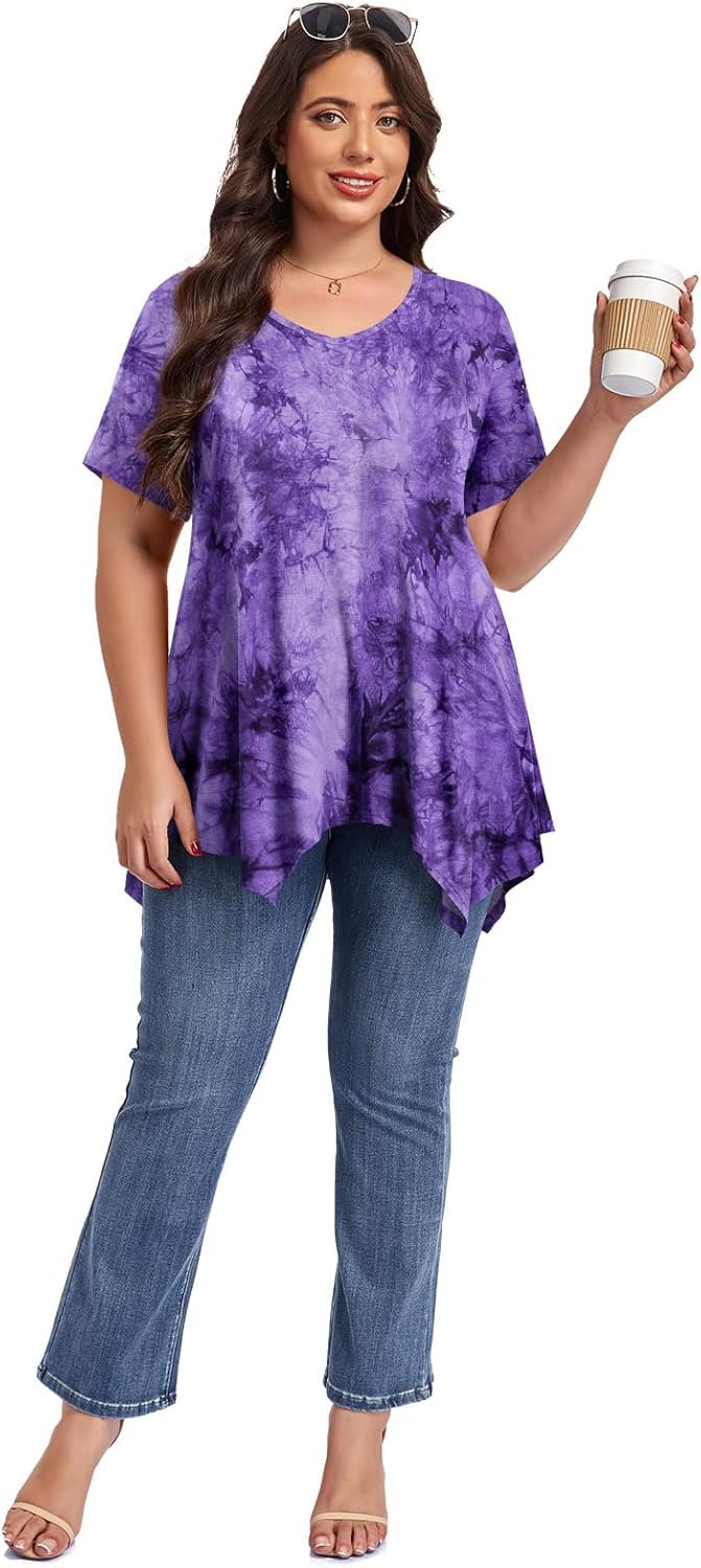 LARACE Plus Size Tops for Womens Summer Clothes Short Sleeve Shirts Casual V Neck Tunic Asymmetrical Blouses - Image 5