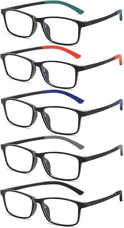 Pack of 5 TR90 Ultralight Reading Glasses for Men Women Blue Light Blocking Comfortable Reading Aid Sporty Computer Glasses