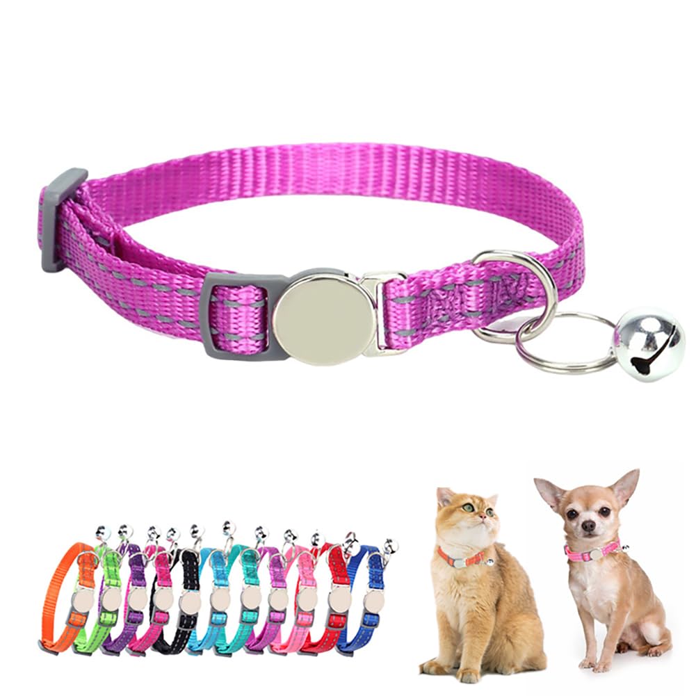 Purple Dog Breakaway Collar with Bell, Soft Nylon Break Away Reflective Cat Collars with Bell for Xs Small Female Puppy Girls Dogs Kitten, Neck 7-11 Inch