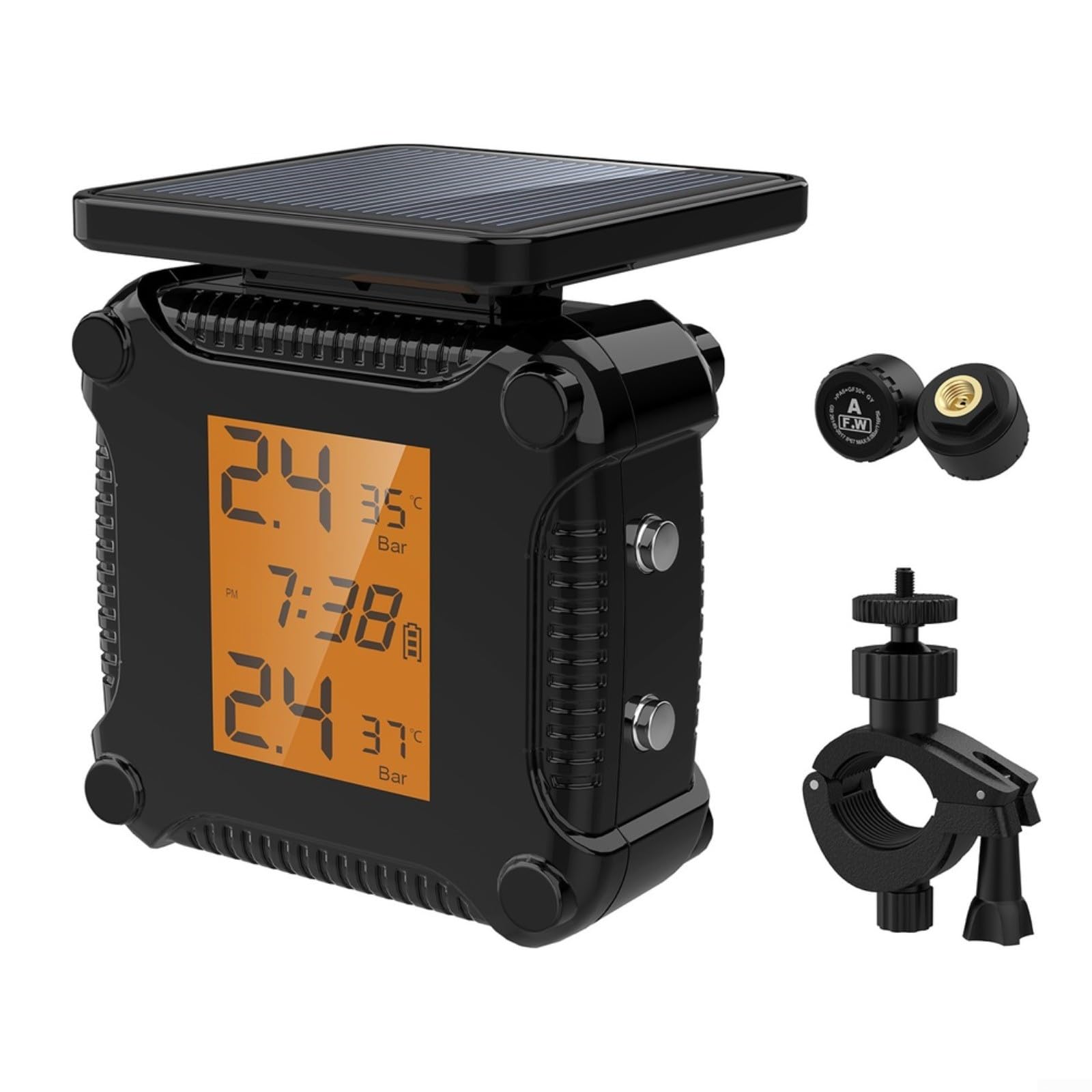 Monitoraggio della pressione dei pneumatici per moto ad energia solare, con schermo a colori, sensore wireless impermeabile IP67 ad alta precisione, per pendolarismo fuoristrada, nero (M8)