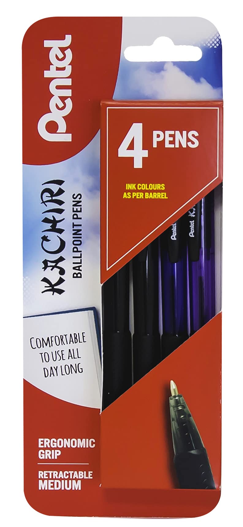 Pentel 1.0 mm Kachiri Ballpoint Pen - Assorted Colour (Pack of 4), XBK450/4-AACV — image 1