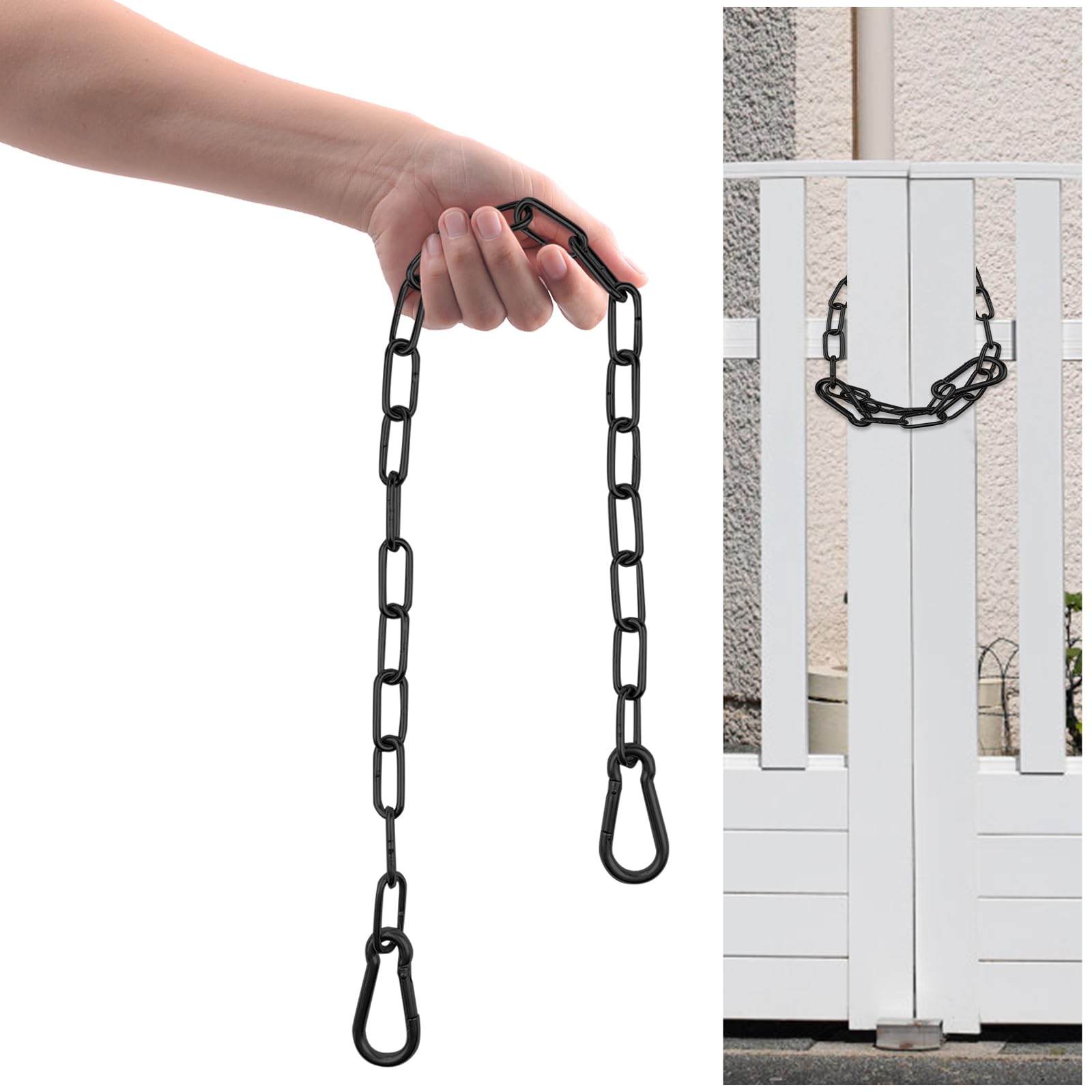 Gate Chain Lock with Carabiners Barn Chain Link 20'' Black Gate Latches for Outdoor Fences Dog Cage Lock Backyard Chain Lock Stall Supplies